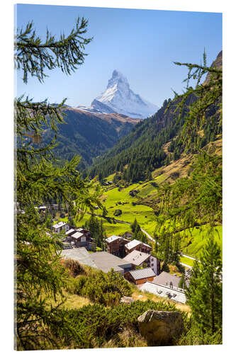 Acrylic print View of Zermatt and the Matterhorn, Swiss Alps, Switzerland