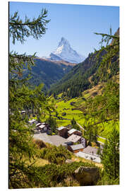 Tableau en aluminium View of Zermatt and the Matterhorn, Swiss Alps, Switzerland