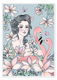Wandbild  Love Pink Flamingos - Ella Tjader