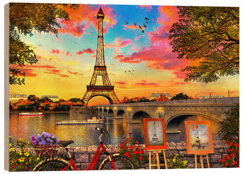 Print på træ Paris Sunset