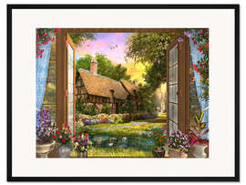 Gerahmter Kunstdruck Cottage mit Sonnenuntergang