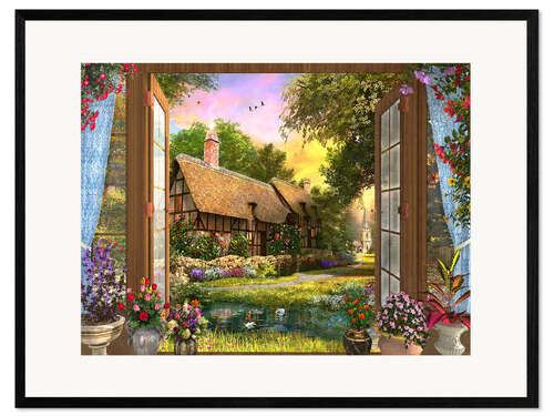 Impression artistique encadrée Cottage au coucher du soleil