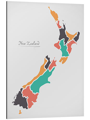 Aluminium print New Zealand map modern abstract with round shapes