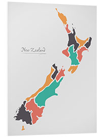 Foam board print New Zealand map modern abstract with round shapes