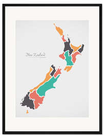 Gerahmter Kunstdruck Neuseeland Landkarte modern abstrakt mit runden Formen