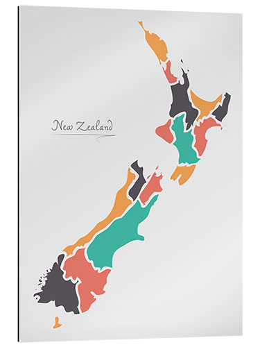 Galleritryk New Zealand map modern abstract with round shapes