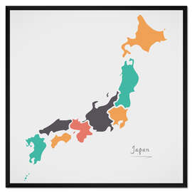 Gerahmter Kunstdruck Japan Landkarte modern abstrakt mit runden Formen