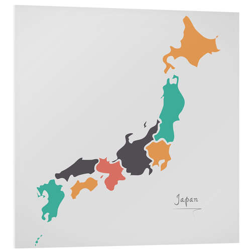 Print på skumplade Japan map modern abstract with round shapes