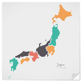 Wall sticker Japan map modern abstract with round shapes