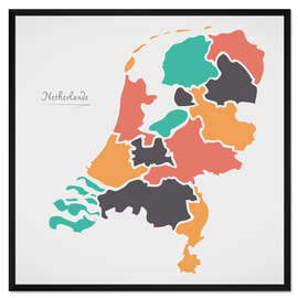 Gerahmter Kunstdruck Niederlande Landkarte modern abstrakt mit runden Formen