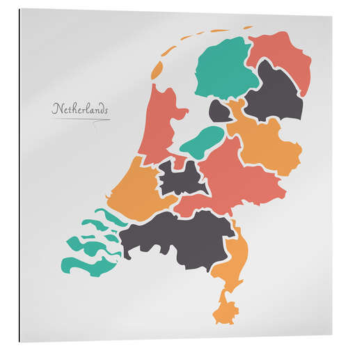 Galleriprint Netherlands map modern abstract with round shapes