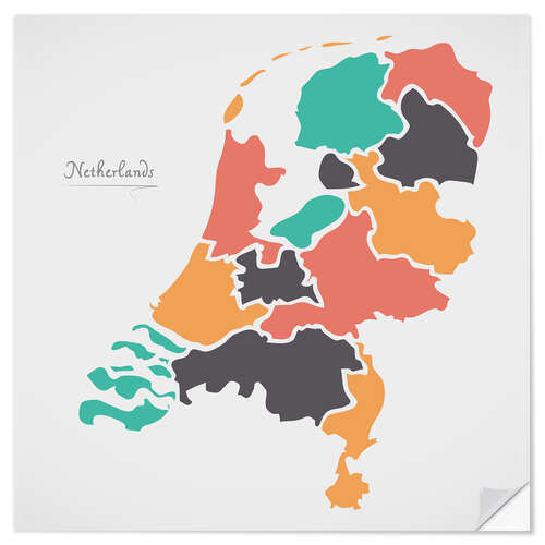 Selvklebende plakat Netherlands map modern abstract with round shapes