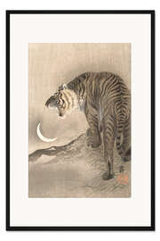 Gerahmter Kunstdruck Brüllender Tiger bei Halbmond
