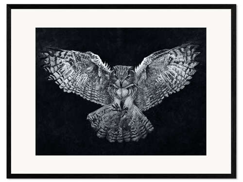 Ingelijste kunstdruk Night Flight of The Owl