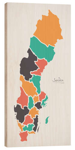 Tableau en bois Sweden map modern abstract with round shapes