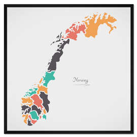Gerahmter Kunstdruck Norwegen Landkarte modern abstrakt mit runden Formen