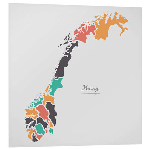 Foam board print Norway map modern abstract with round shapes