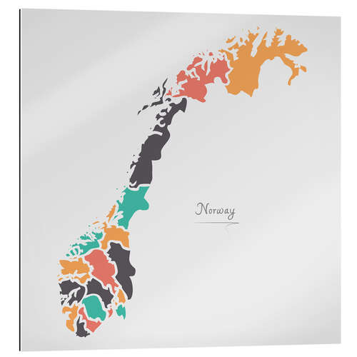 Cuadro de plexi-alu Norway map modern abstract with round shapes