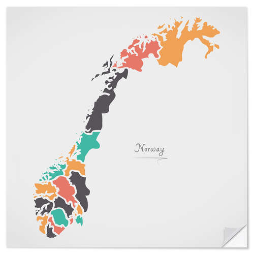 Vinilo para la pared Norway map modern abstract with round shapes