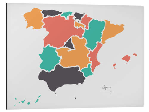 Tableau en aluminium Carte moderne de l'Espagne