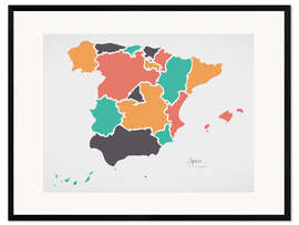 Framed art print Spain map modern abstract with round shapes