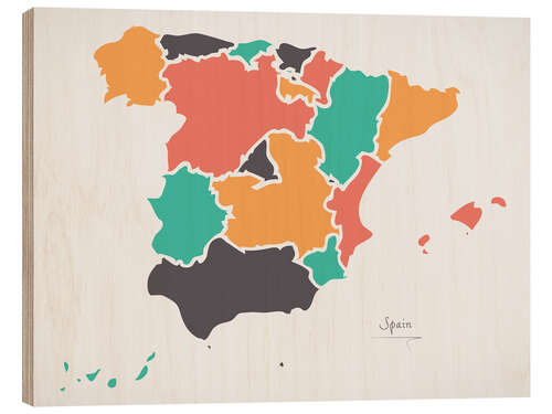 Wood print Spain map modern abstract with round shapes