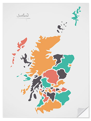 Wandsticker Schottland Landkarte modern abstrakt mit runden Formen