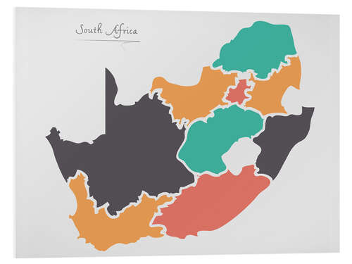 Tableau en PVC Carte abstraite de l'Afrique du Sud (anglais)