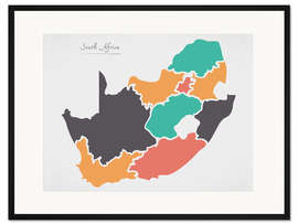 Gerahmter Kunstdruck Südafrika Landkarte modern abstrakt mit runden Formen