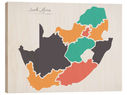 Wood print South Africa map modern abstract with round shapes