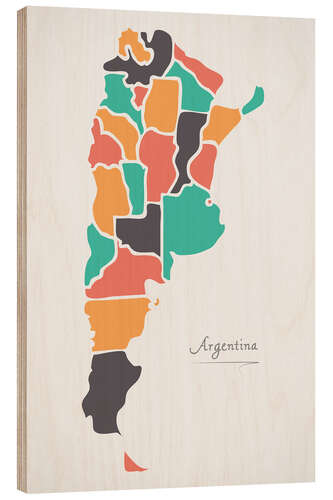 Wood print Argentina map modern abstract with round shapes