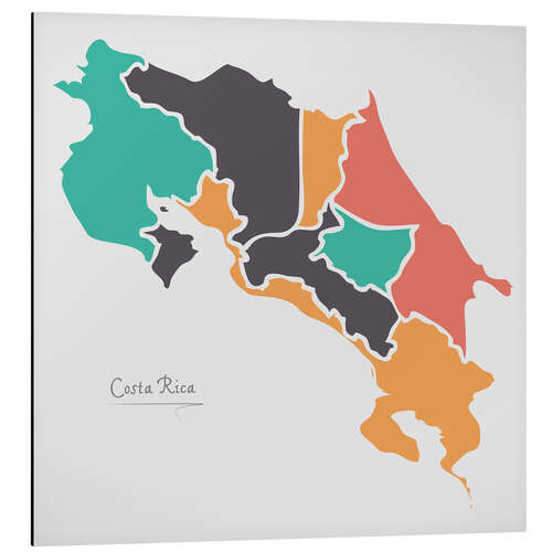 Aluminium print Costa Rica map modern abstract with round shapes