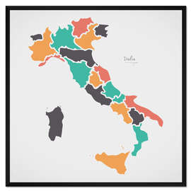 Gerahmter Kunstdruck Italien Landkarte modern abstrakt mit runden Formen