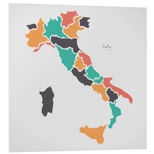 Foam board print Italy map modern abstract with round shapes