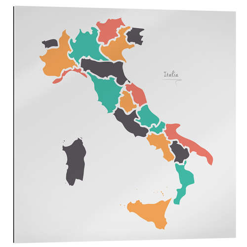 Gallery print Italy map modern abstract with round shapes