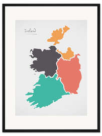 Gerahmter Kunstdruck Irland Landkarte modern abstrakt mit runden Formen