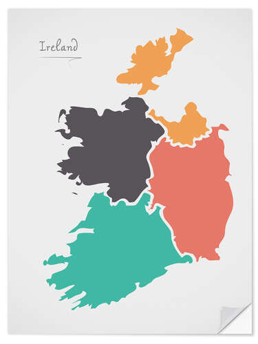 Selvklebende plakat Ireland map modern abstract with round shapes