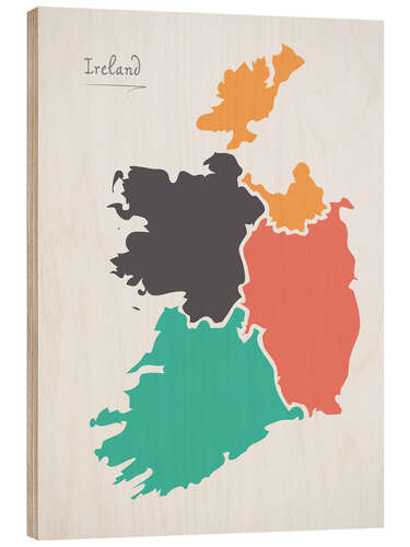 Wood print Ireland map modern abstract with round shapes