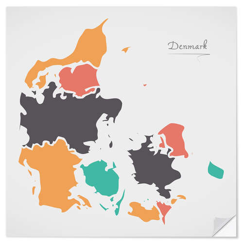 Sisustustarra Denmark map modern abstract with round shapes