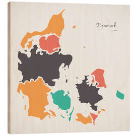 Wood print Denmark map modern abstract with round shapes