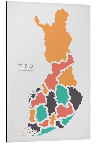 Tableau en aluminium Carte moderne de la Finlande