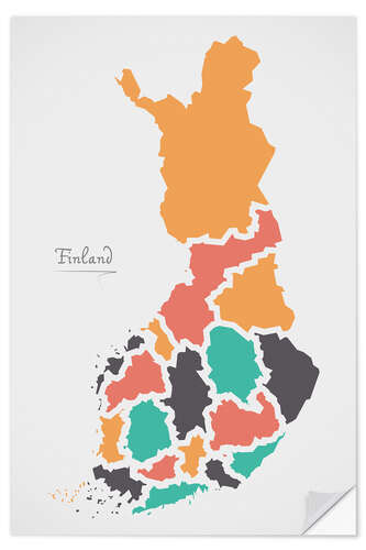 Wandsticker Finnland Landkarte modern abstrakt mit runden Formen