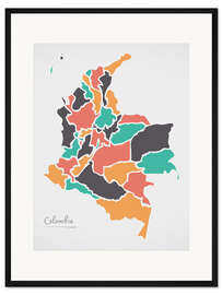 Gerahmter Kunstdruck Kolumbien Landkarte modern abstrakt mit runden Formen