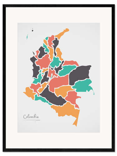 Framed art print Colombia map modern abstract with round shapes