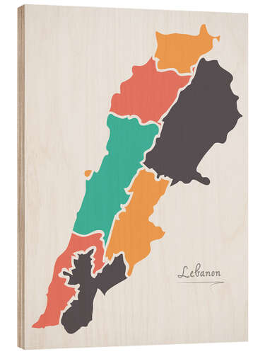 Wood print Lebanon map modern abstract with round shapes