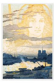 Wandbild  Seine und Notre-Dame mit einer Göttergestalt - Eugène Grasset