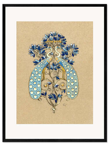 Framed art print Design for a belt buckle with peacock motif