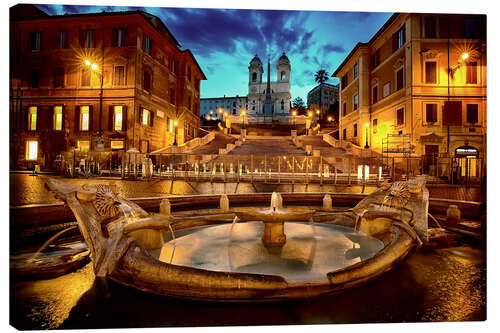 Lienzo Plaza de España y fuente de la Barcaza en Roma