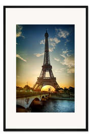 Gerahmter Kunstdruck Eiffelturm und Pont d'Iena an der Seine in Paris