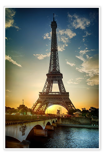 Poster Torre Eiffel e Pont d'Iéna sulla Senna a Parigi